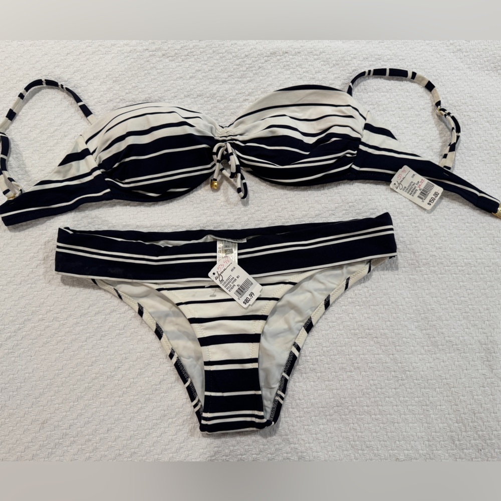 Heidi Klein Black and White Striped Bikini top and bottom